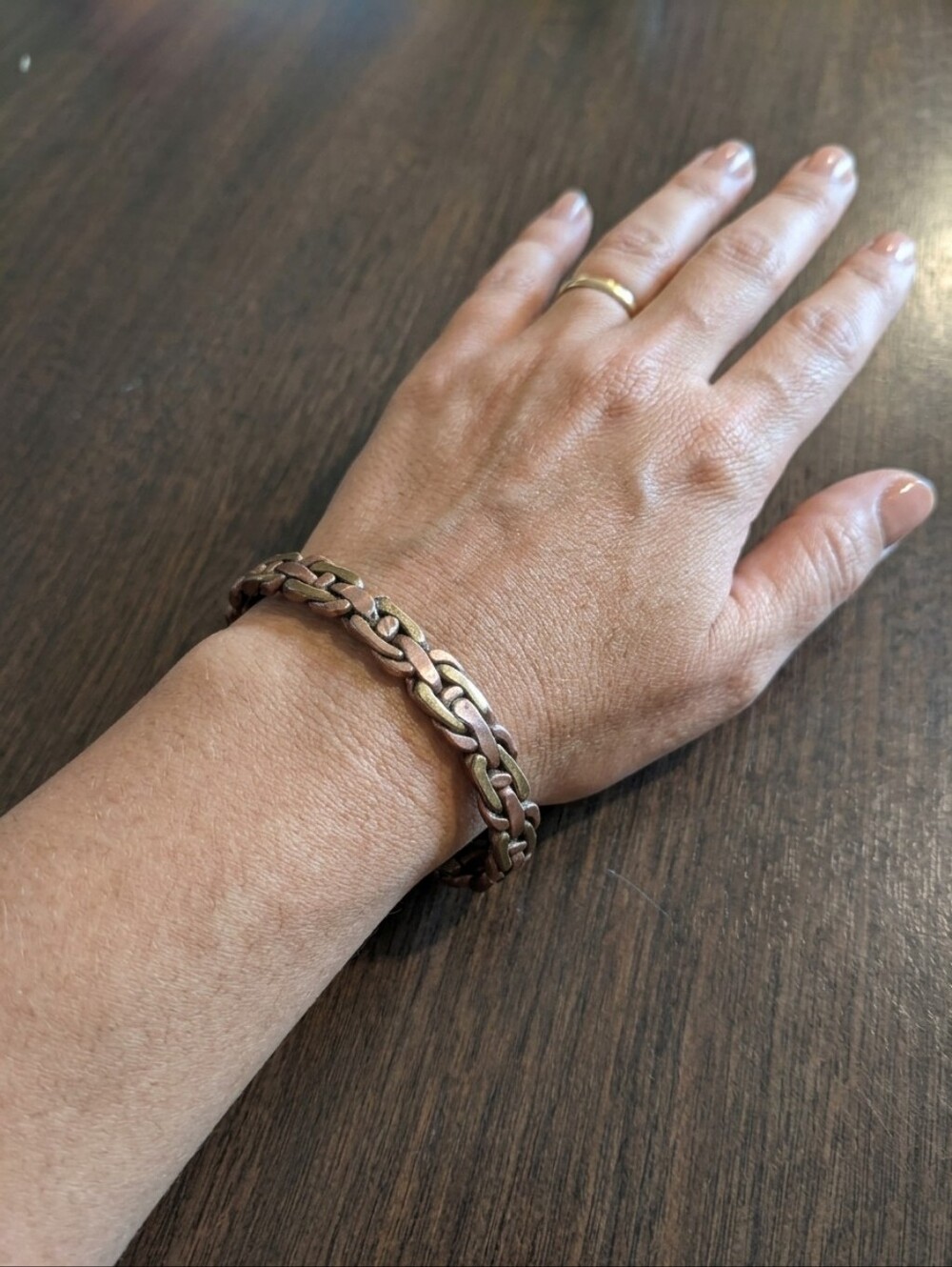 Vintage Mixed Metal Woven Chunky Cuff Bracelet Copper and Brass Braided